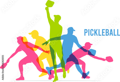 Colorful vector editable pickleball player poses for any graphic background photo