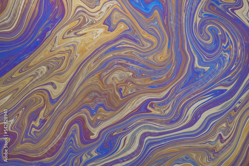 Psychedelic, Abstract Painting with Yellow, Orange, Blue and Purple Marbled Colors