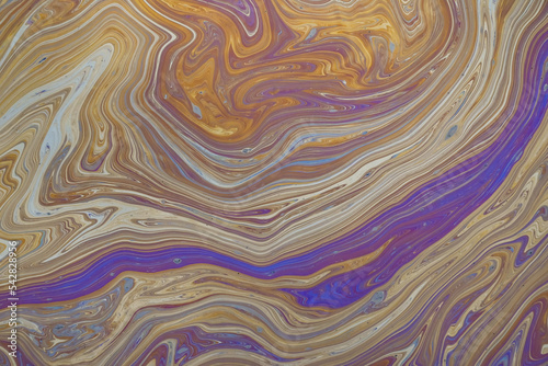 Abstract Paint with Yellow, Orange, Blue and Purple Marbling