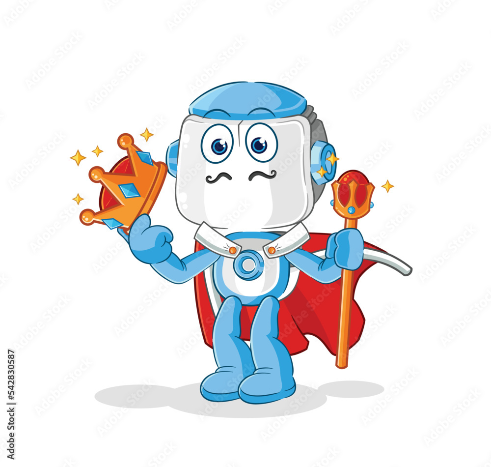 humanoid robot king vector. cartoon character