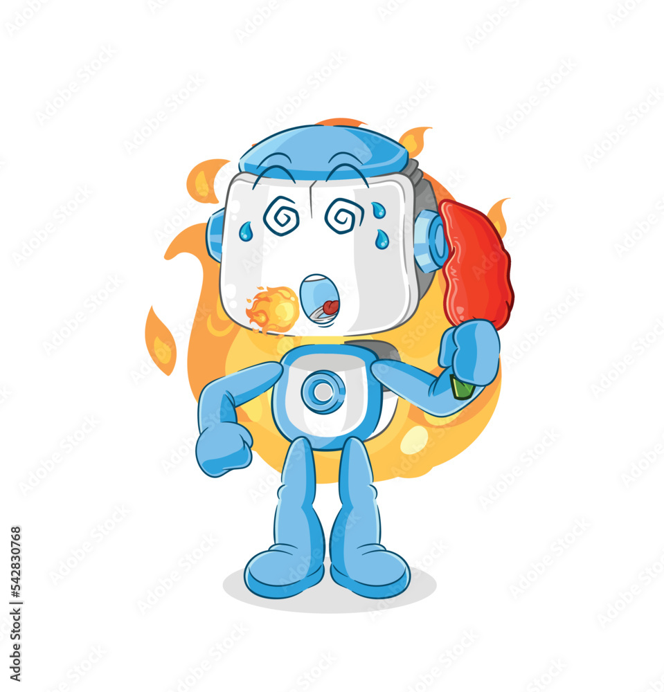 humanoid robot eat hot chilie mascot. cartoon vector