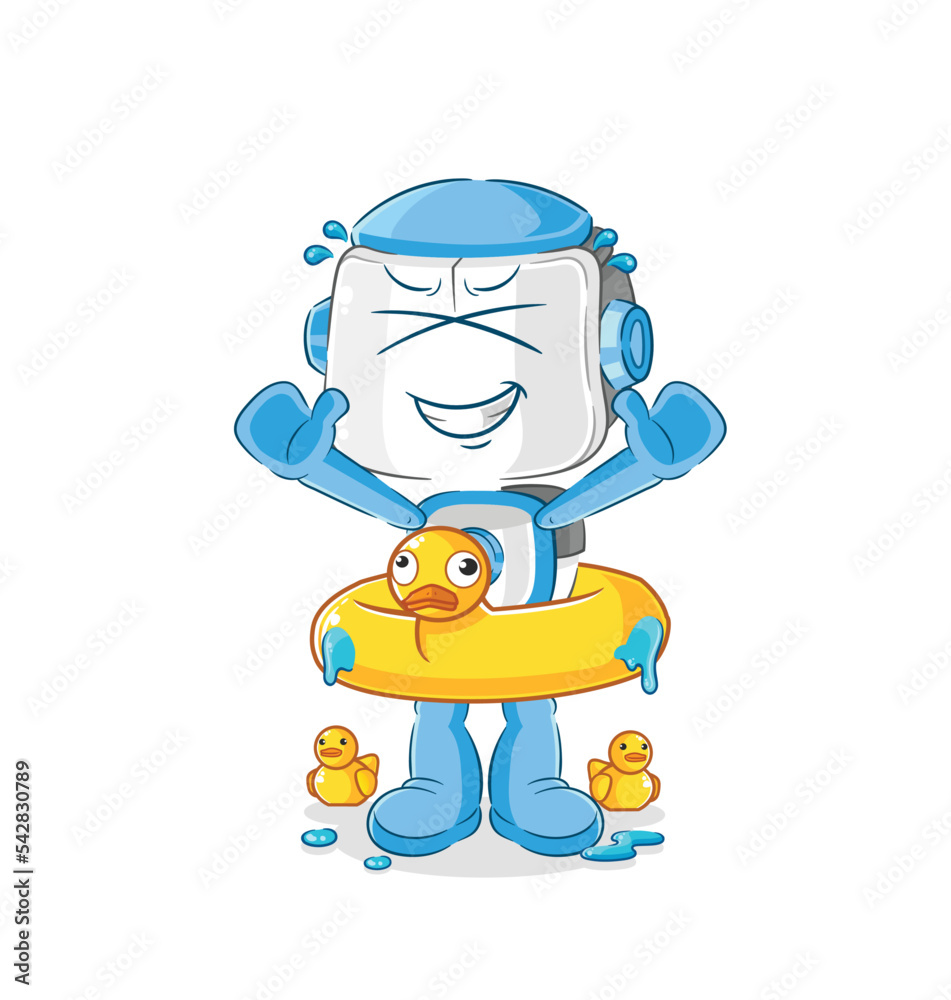 humanoid robot with duck buoy cartoon. cartoon mascot vector