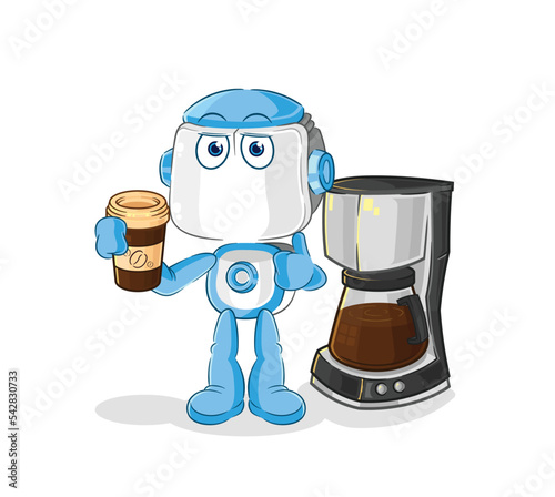 humanoid robot drinking coffee illustration. character vector