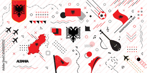 albania elements background memphis style, to commemorate the big day in the country of albania
