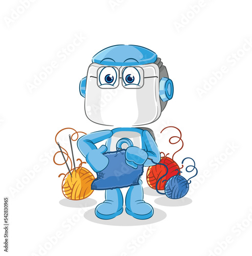 humanoid robot tailor mascot. cartoon vector