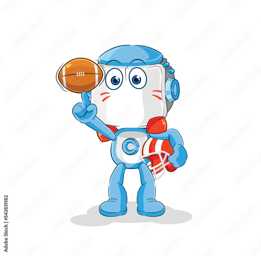 humanoid robot playing rugby character. cartoon mascot vector