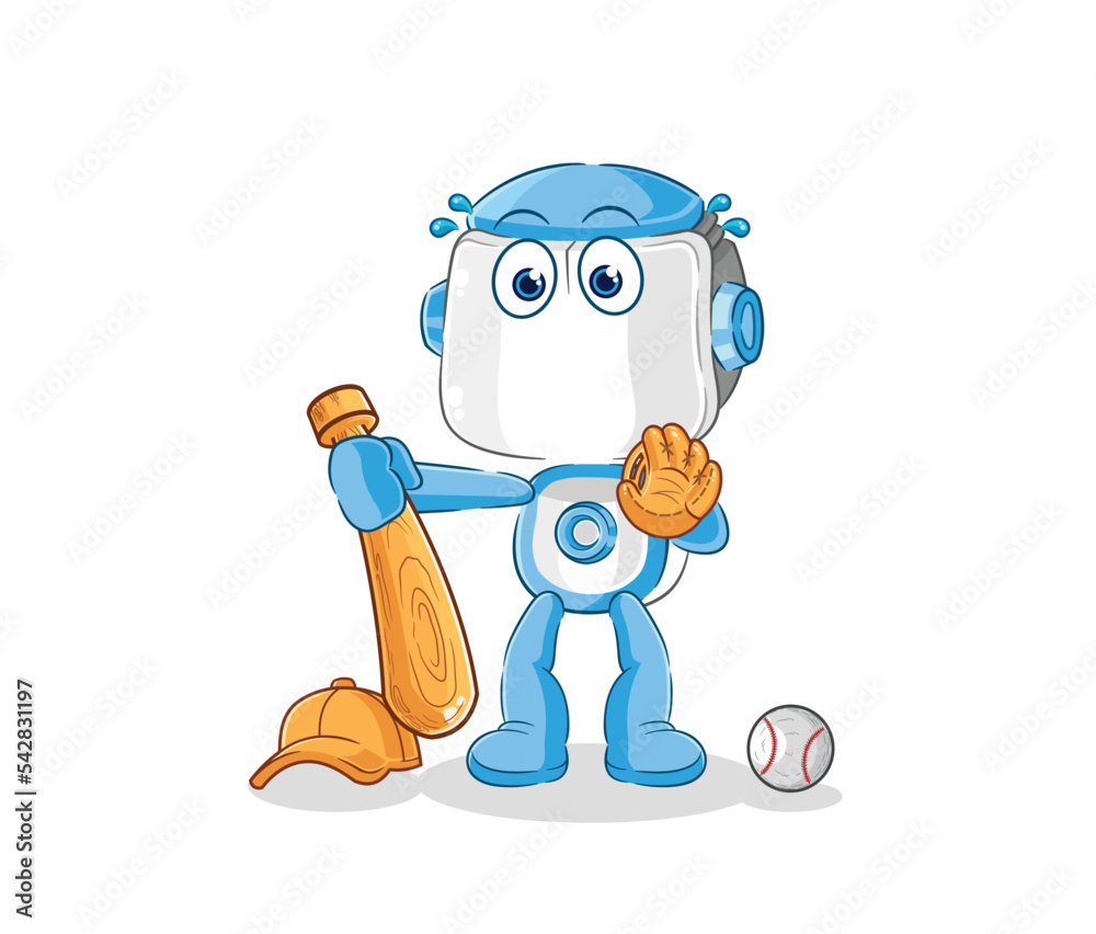 humanoid robot baseball Catcher cartoon. cartoon mascot vector