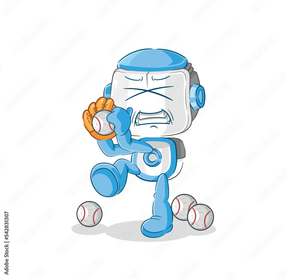 Fototapeta premium humanoid robot baseball pitcher cartoon. cartoon mascot vector