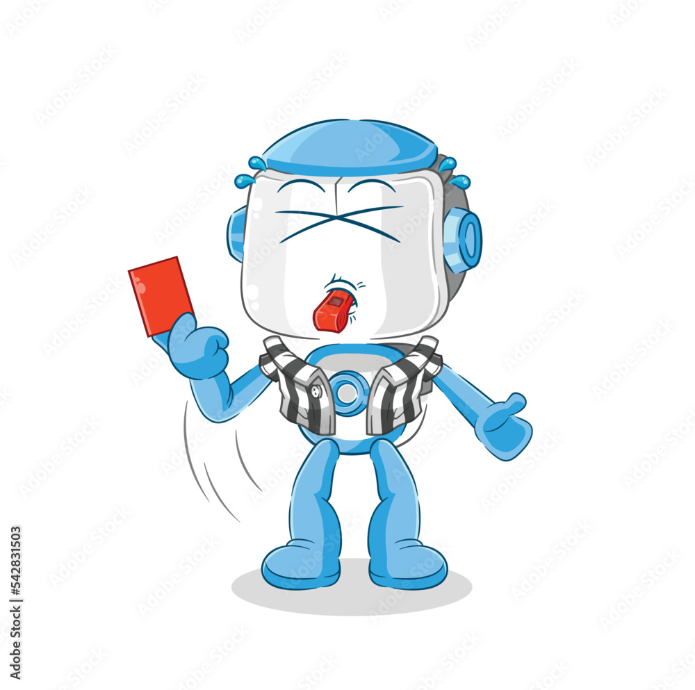 humanoid robot referee with red card illustration. character vector humanoid robot referee with red card illustration. character vector