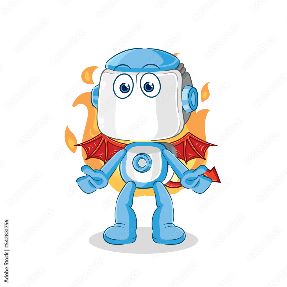 humanoid robot demon with wings character. cartoon mascot vector