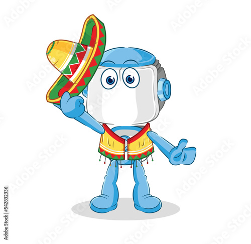 humanoid robot Mexican culture and flag. cartoon mascot vector