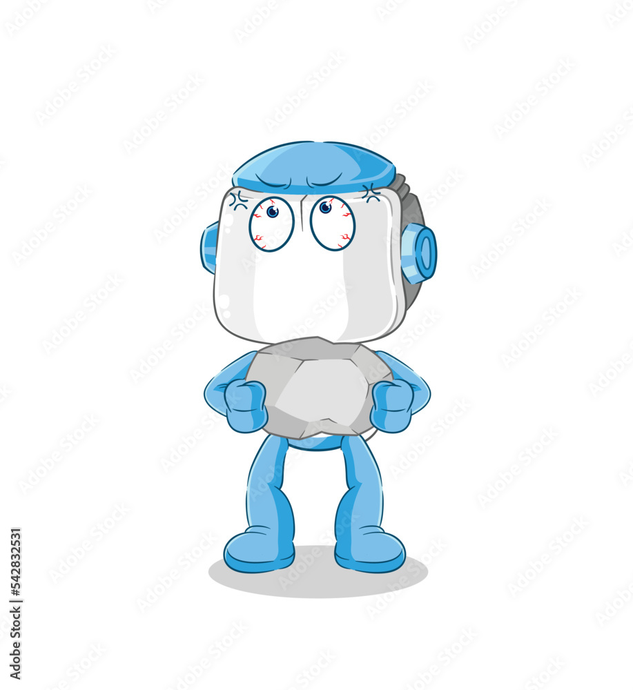 humanoid robot lifting rock cartoon character vector