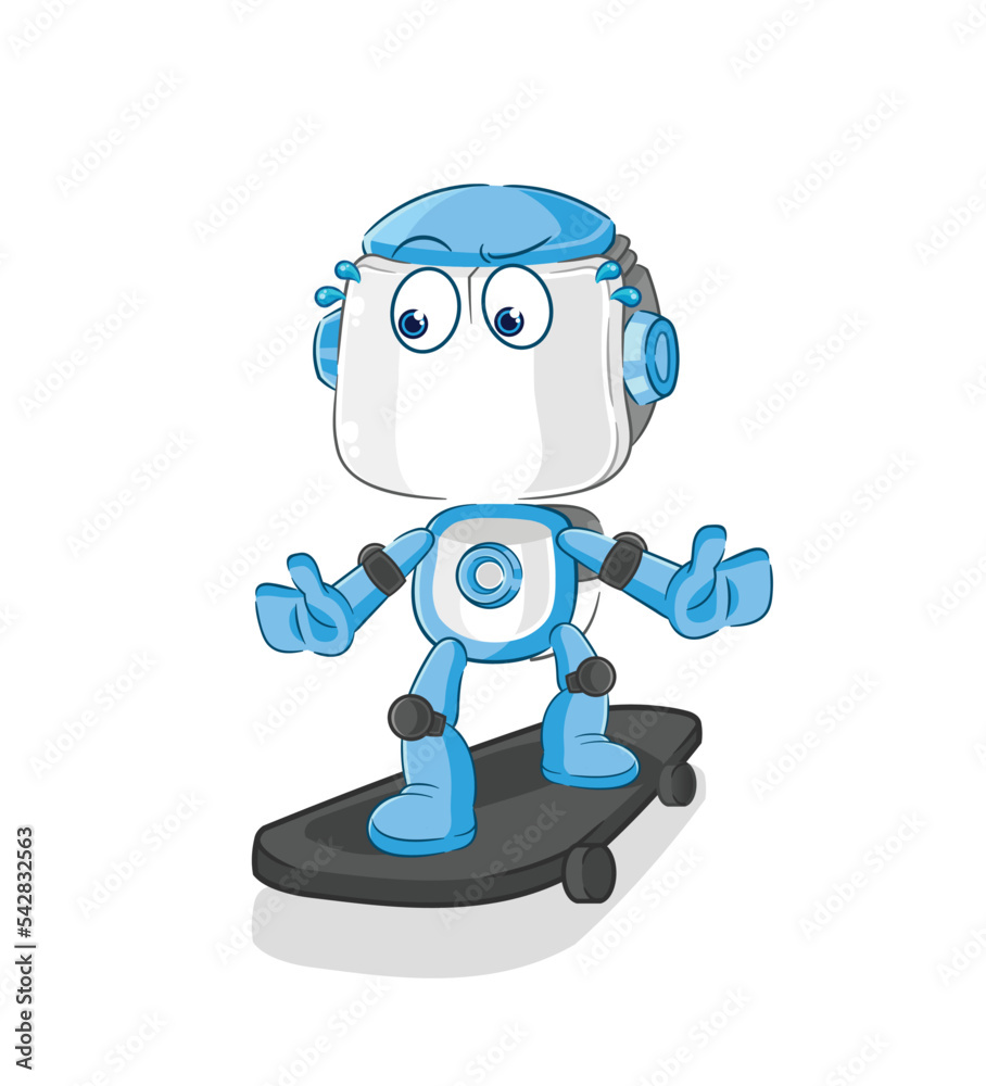 humanoid robot riding skateboard cartoon character vector
