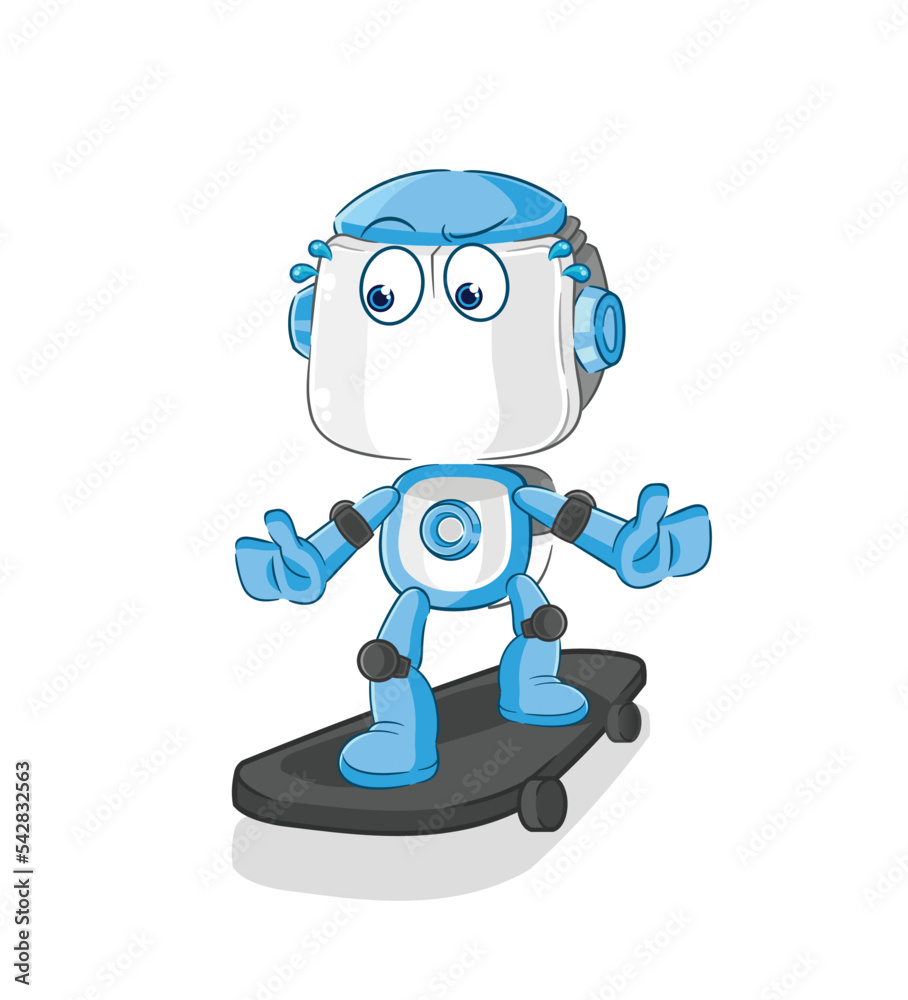 humanoid robot riding skateboard cartoon character vector humanoid robot riding skateboard cartoon character vector