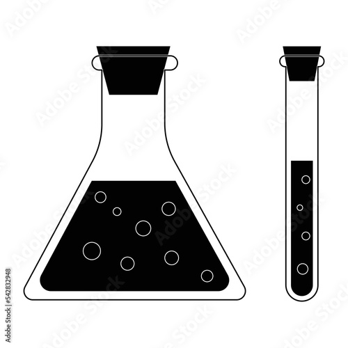 Laboratory glass test tube black white flat design icon