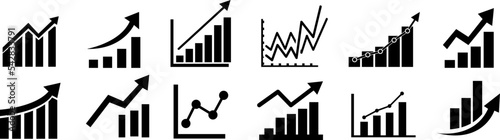 Set graph diagram up icon, business growth success chart with arrow, business bar sign, profit growing symbol on white background..eps