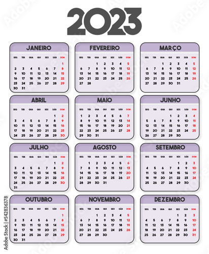 CALENDÁRIO BRASILEIRO, CALENDÁRIO EM PORTUGUÊS BRASIL, ANO 2023, EDITÁVEL E REVISADO - VETOR