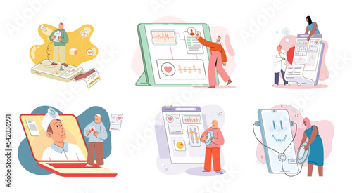 Online medical consultation and support metaphor. Online doctor. Healthcare services, Ask doctor. Tele medicine e-health service. Therapist videocalling phone screen. Diagnosis treatment of patients