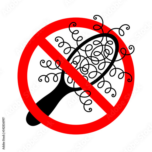 Hairbrush with tuft of fallen hair and red prohibitory sign