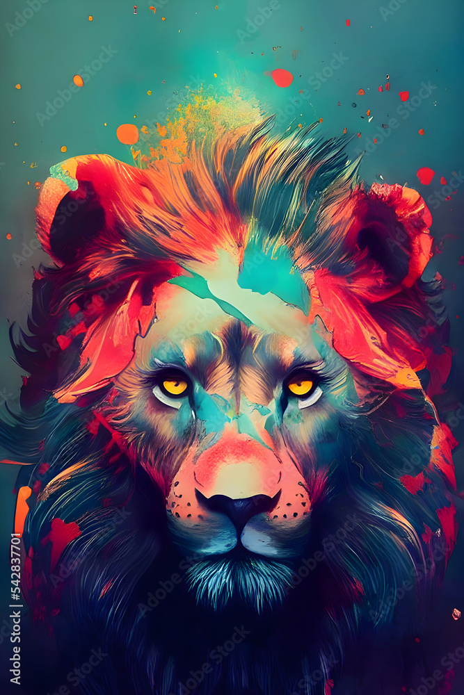 Beautiful Lion in Colorful Ink Beautiful Lion in Colorful Ink