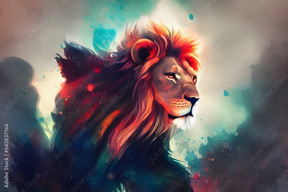 Beautiful Lion in Colorful Ink