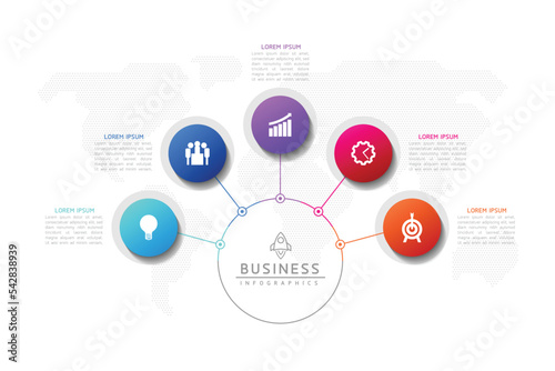 Circular Connection Steps business Infographic Template with 5 Element