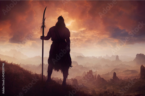 Obraz na plátně chasseur avec une lance observe la plaine