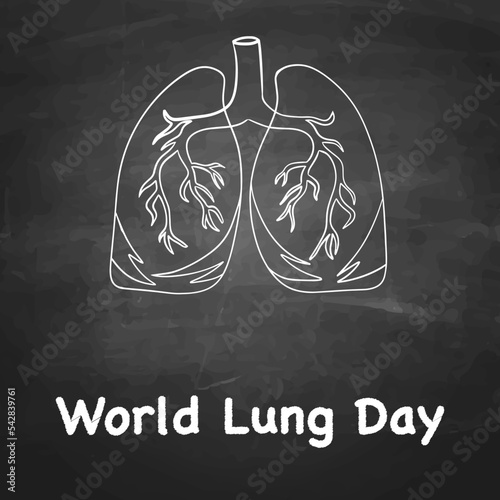 Lungs hand drawn with chalk on a blackboard with the inscription "world lung day"