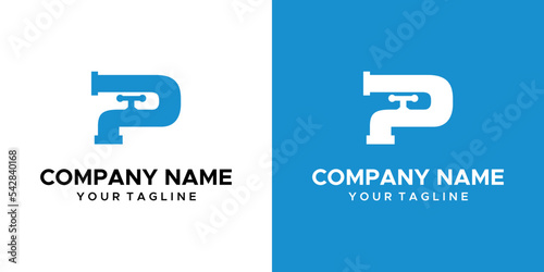 a faucet P themed graphic, on a blue and white background. vector graphics base.