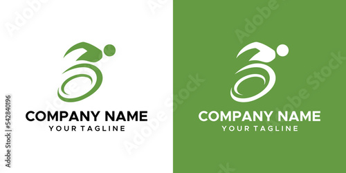 a graphic image of a wheelchair race theme, on a green and white background. vector graphics base.