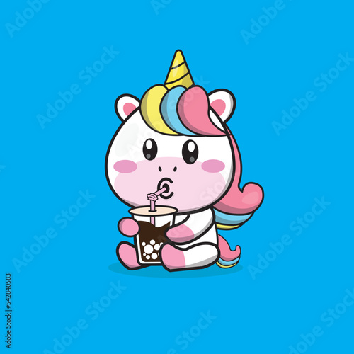 Unicorn Cute Drink Boba Kawaii Vector Design