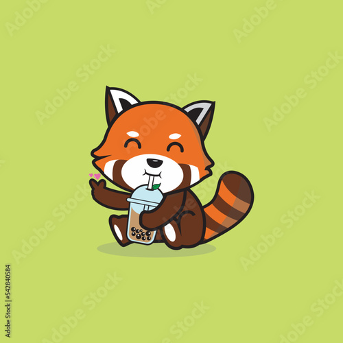 Red Panda Cute Drink Boba Kawaii Vector Design