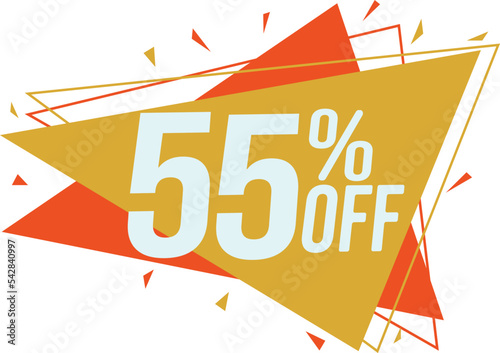 Discount tag with up to 55% off. Sale price sign and icon. Promotion Design Template.