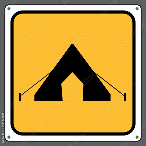 Warning sign for camping camping area.Sign caution