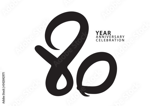 80 year anniversary celebration black color logotype vector, 80 number design, 80th Birthday invitation, logo number design vector illustration photo