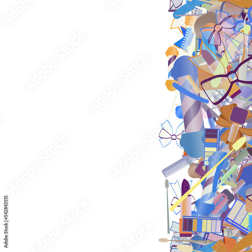 Background pattern abstract seamless design texture. Vertical stripe. Border frame, transparent background. Theme is about , maquillage, shaving, embellishment, scissors, tones, razor blade