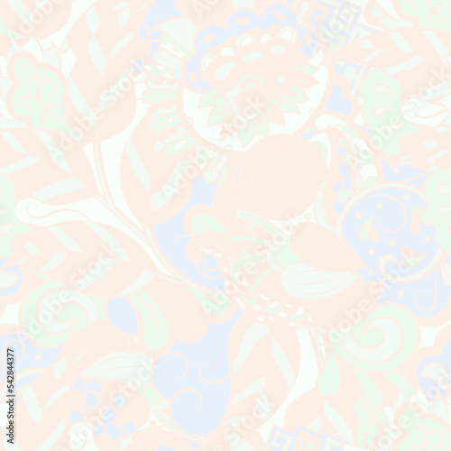 Tracery seamless pattern. Mehndi design. Pastel. 7 colors. Ethnic doodle texture. Curved doodling background. Vector