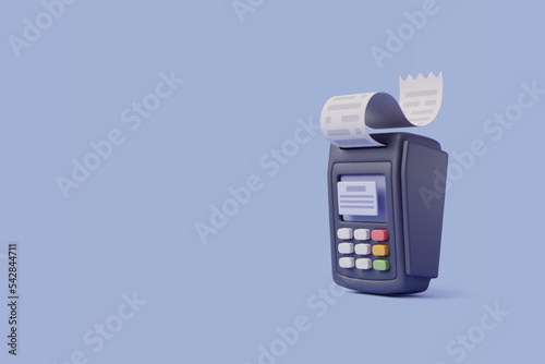 Vector illustration of Contactless POS terminal bank payment with bill receipt, 3d payment machine, Concept of payment processing.