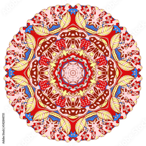Mandala. Tracery wheel image. Mehndi design. Ethnic doodle art. Curved doodling picture. Vector