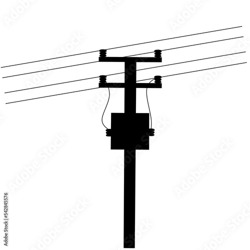 Vector illustration of a black electric pole on a white background. High voltage cables are very dangerous. Great for light flow logos.