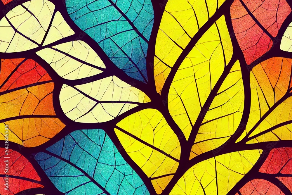 Stained glass seamless texture with leaf pattern for window colored glass 3d illustration Stock