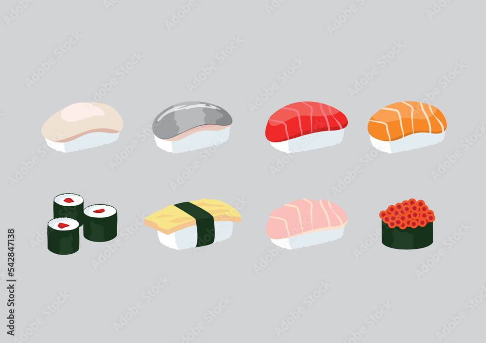 Different types of sushi illustrations