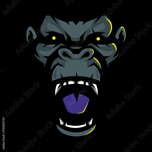 Angry Gorilla mascot illustration vector isolated on black background