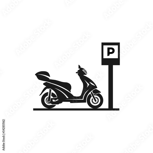 Moped motor scooter parking zone. Vector retro motorcycle motorbike parking logo.