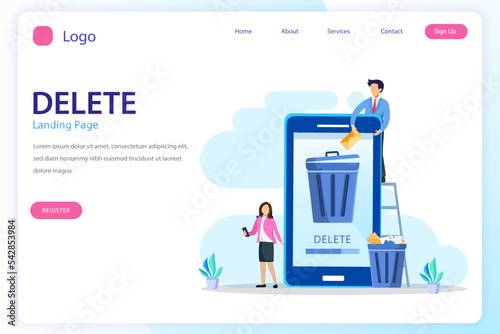Delete concept. deleting data and move unnecessary files to the trash bin. illustration vector
