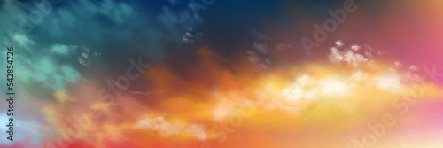 Fotografering Sunset sky with realistic cloud texture, vector illustration