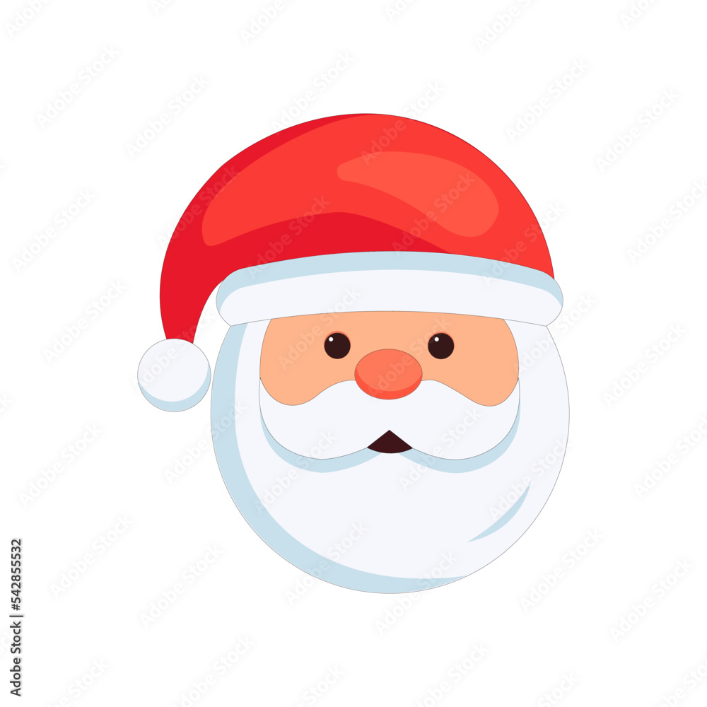 Head of the cartoon smiling santa claus in christmas hat. vector on a white background.