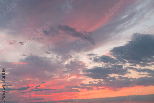 Pink Sunset Sky with Different Clouds.