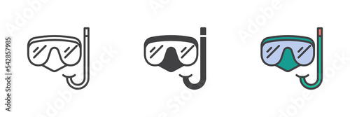 Diving Mask and Snorkel different style icon set