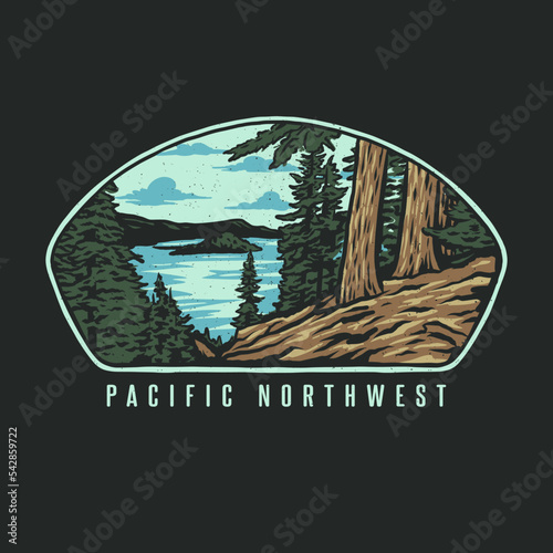 Pacific Northwest, hand drawn line style with digital color, vector illustration photo